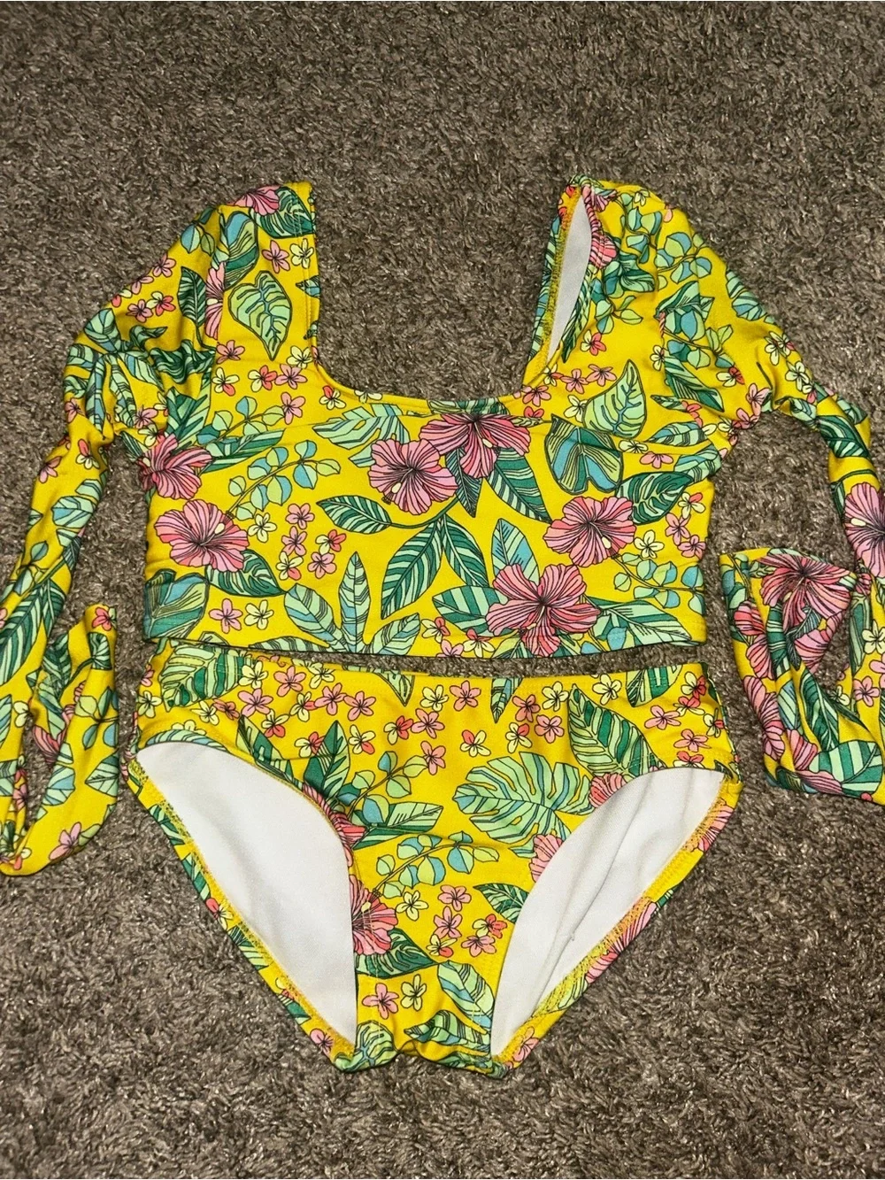 art class Yellow Tropical Floral Two-Piece Swimsuit